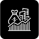 Money bag, buildings, and graph line icon.