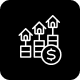 Increasing real estate value with dollar sign.