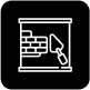 Brick wall with trowel icon on black.
